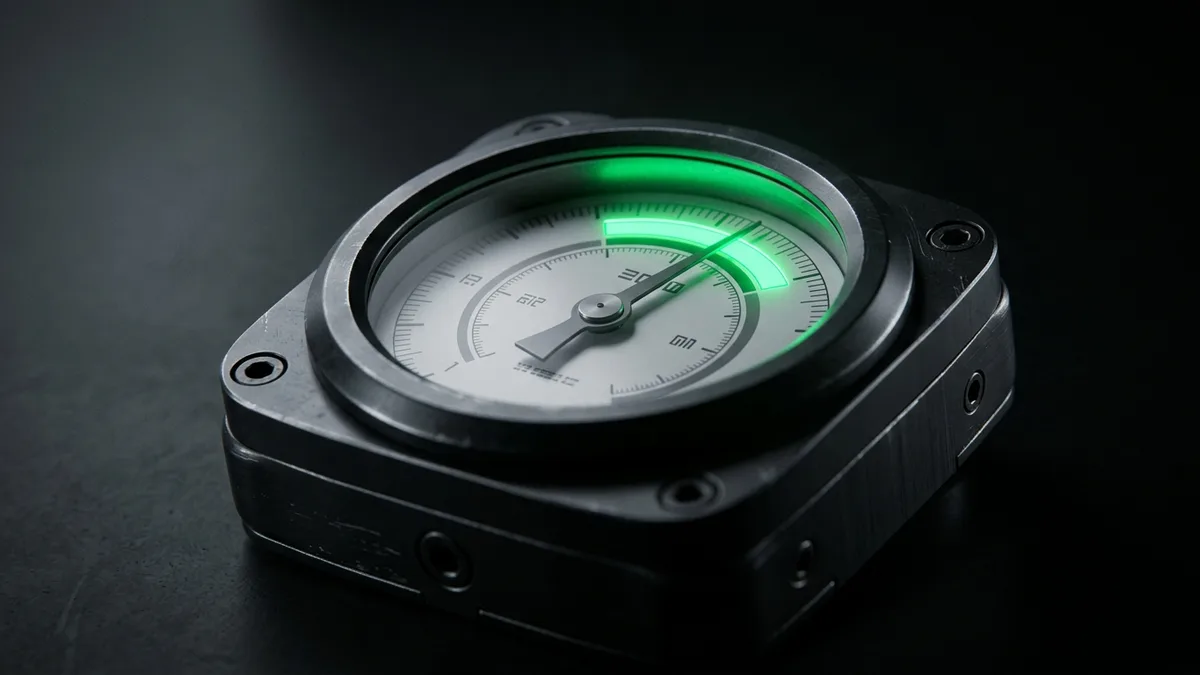Analog gauge with a single emerald green threshold arc